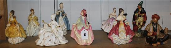 9 Doulton figures & a Worcester